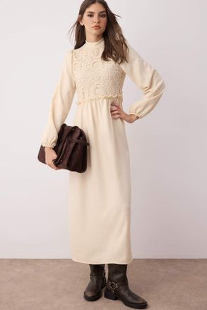 Trendyol Modest Dames Ecru Maxi Lang Casual A-lijn Modest Jurken