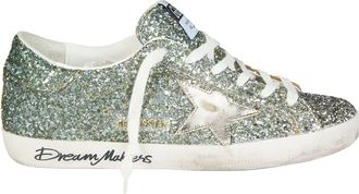 Golden Goose Glitter Covered Silver Heel Super-Star Sneakers