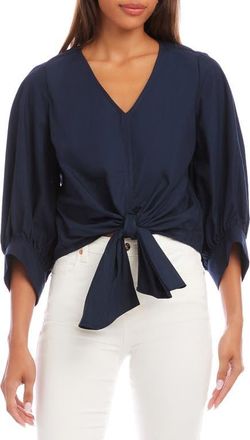 Karen Kane Tie Front Cotton Top in Navy at Nordstrom, Size X-Large