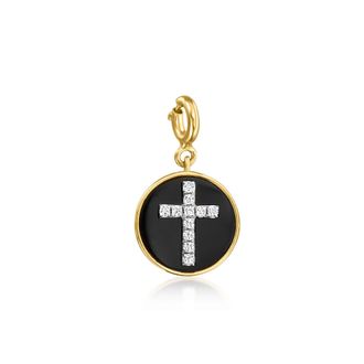 Ross-Simons Lab-Grown Diamond Cross Charm With Black Agate in 18kt Gold Over Sterling