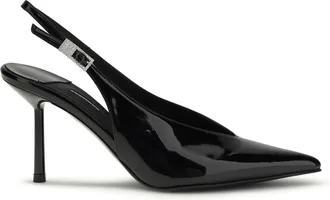 Le Silla Womens Slingback Pumps Clivage Black Patent Black-Crystal Calf Leather Sandal Black/crystal