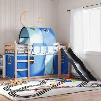 vidaXL Litera Con Tobog&aacute;n Y Cortinas Azul 80x200 Cm Vidaxl