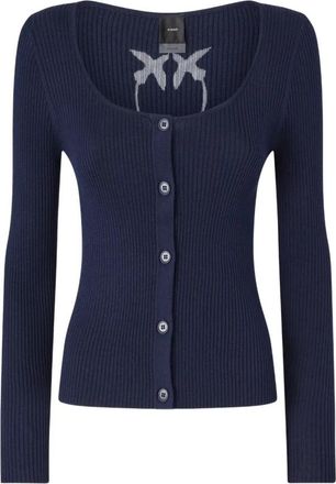 Pinko Love Birds Cardigan Sweater - Dames - Vesten - Blauw - L - Katoen - Truien & Vesten