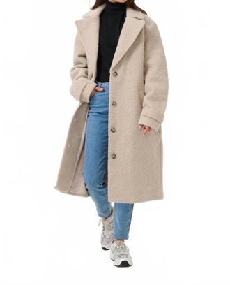 Kaffe Kaanne Teddy Fabric Notch Lapel Coat In Grey