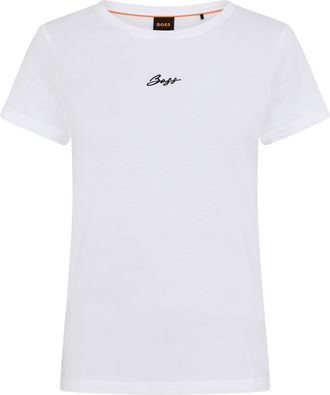 Boss Orange by Hugo Boss T-Shirt BOSS ORANGE Elove Embro Premium Damenmode, Damen, Gr. XL (42), wei&szlig; 100, Single Jersey, Obermaterial: 100% Baumwolle, unifarben, schmal normal