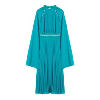 Oltre Geplooide jurk met juwelen riem - Dames - Feestkleedjes - Blauw - S - Polyester - Kleedjes