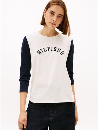 Tommy Hilfiger Womens Colorblock Hilfiger Arch Logo T-Shirt - White - XXL