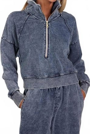 Michael Lauren Mortimer Raglan Half Zip Sweatshirt In Faded Denim