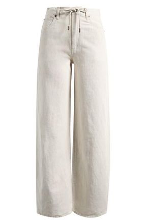 Frame Denim The Off Duty Drawstring Bow Cotton & Linen Jeans in Natural Ecru at Nordstrom, Size 24