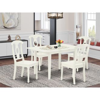 East West Furniture Dining Table- Dining Chairs, NOKE5-LWH-W