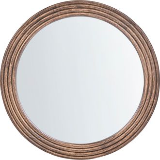 Beliani Espejo De Pared Redondo Estilo R&uacute;stico Con Marco De Madera De Paulownia Decorativo Marr&oacute;n Banne