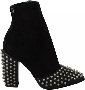 Philipp Plein Womens Studded Heels Ankle Boots Shoes In Black