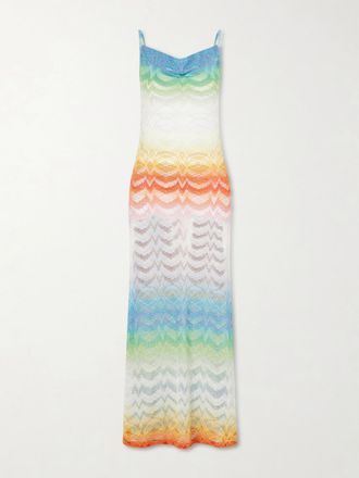 Missoni Copricostume In Maglia Crochet Metallizzata A Righe - Crema