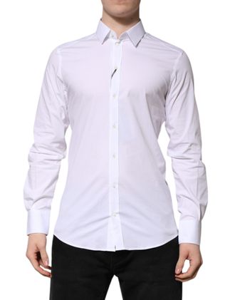 Dolce & Gabbana White Cotton GOLD Long Sleeves Formal Mens Shirt