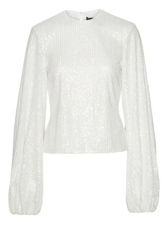 Rotate sequin-embellished long-sleeve blouse - women - Recycled Polyester/Elastane/Recycled Polyester - 32 - White