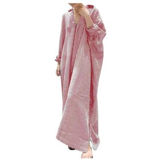 Generic Cotton Linen Dresses for Women UK Stripe Cardigan Oversized Flowy Shirt Dress Long Sleeve Button Casual Collar Neck Maxi Dresses Beach Cover Ups Sundr