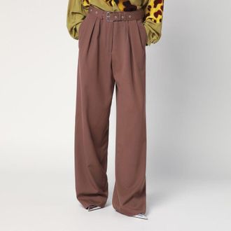 Dries Van Noten Womens Wide Taupe Cotton Trousers - Brown Wool - Size EU 40 (Womens)
