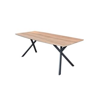 Mathi Design Mesa de comedor efecto roble envejecido con patas de acero