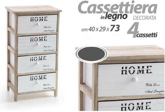 Trade Shop Trade Shop - Cassettiera 4 Cassetti H 73 40x29cm Bianco Legno Naturale Arredamento Moderno
