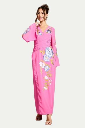 Coast Embroidered V-Neck Wrap Dress in Hot Pink at Nordstrom, Size 10