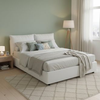Talamo Italia Talamo Italia Cama Matrimonial Agnese, Cama Contenedor Con Revestimiento De Tela, 100% Made In Italy, Apertura Frontal, Adecuado Para Colch&oacute;n 140x190 