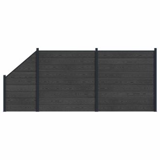vidaXL Panel De Valla 3 Pcs Wpc Y Aluminio Negro Vidaxl