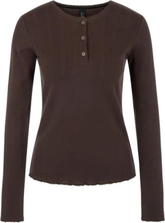 Marc Cain Ajour Ronde Hals Gebreide Shirt - Dames - Ronde hals truien - Bruin - XS - Katoen - Truien & Vesten