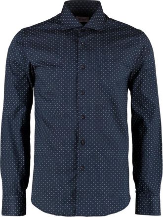 THE (ALPHABET) Gedrukt katoenen overhemd met afgeronde zoom - Heren - Casual Overhemden - Blauw - S - Katoen - Overhemden