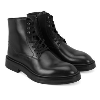 Desa Mens Leather Lace-Up Boots - 4cm Heel, Slip-On, Breathable | Black - 41