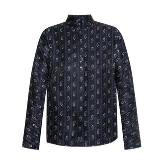 Tory Burch Paisley Mandarin-Collar Shirt - female - Tory Burch - Shirts - Blue - 2XS - Blouses & Shirts