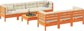 vidaXL Set De Sof&aacute;s Jard&iacute;n 8 Pzas Con Cojines Madera Pino Marr&oacute;n Cera Vidaxl
