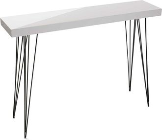 VERSA Consola de entrada en aglomerado efecto madera y metal blanco