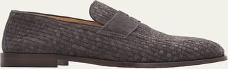 Brunello Cucinelli Mens Woven Suede Penny Loafers