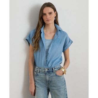 Ralph Lauren Shirt van linnen met korte mouwen, BROONO