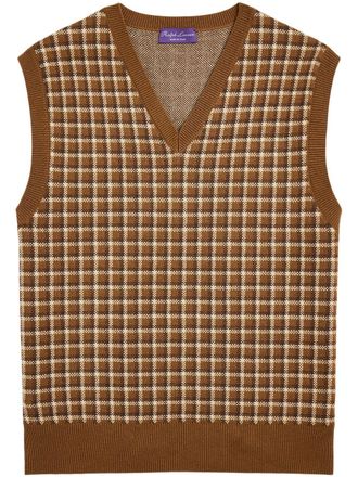 Ralph Lauren Purple Label check-pattern jumper - men - Cashmere/Cotton - S - Brown