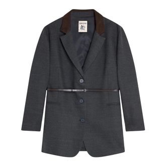 Semicouture Grijze Flanellen Jas - Dames - Jassen - Grijs - Maat: L Flanel