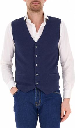 Gran Sasso Deep Blue Tailored Cotton V-Neck Gilet