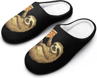 Generic Sloth And Pizza Funny Mens Cotton Slippers Soft Non-Slip Rubber Sole House Slipper Indoor Outdoor