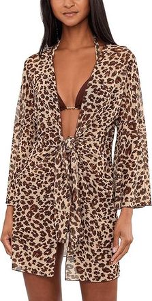 BECCA by Rebecca Virtue Safari Leopard Stretch Mesh Tie Front Tunic Womens Swimwear Leo : MD, Polyester/Spandex