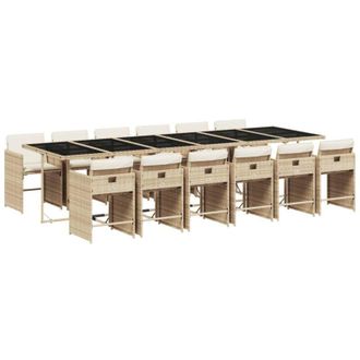 vidaXL Set Comedor De Jard&iacute;n Con Cojines 13 Pzas Rat&aacute;n Sint&eacute;tico Beige Vidaxl