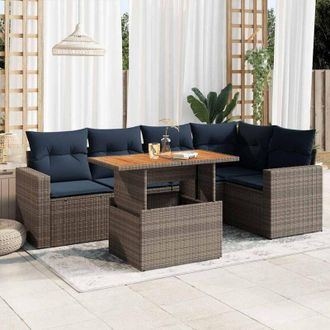 vidaXL Set De Muebles De Jard&iacute;n 6 Pzas Y Cojines Rat&aacute;n Sint&eacute;tico Gris Vidaxl