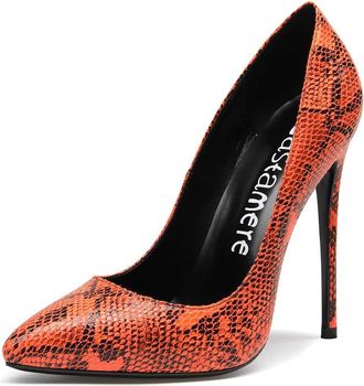 Castamere Womens High Heels Black Lining Pointed Toe Slip On Court Shoes Classic Elegant Pumps 12CM Stiletto Heels Snake Orange Pumps UK 8