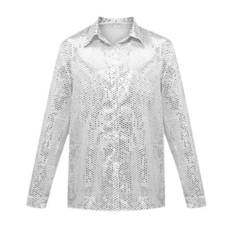 Generic Glitter Shirt Mens Long Sleeve Sequin Shirts Mens Lapel Long Sleeve Shirt Mens Plain Slim Fit Classic Vintage Shirt Stylish Casual 70s Disco Night Clu