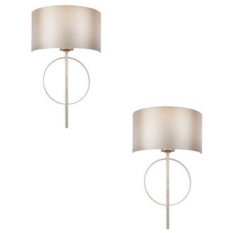 Loops 2 PACK Antique Silver Leaf Wall Light & Mink Satin Shade Dimmable Filament Lamp in Metallics