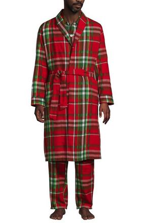 Lands End Flannel 3 Piece Pajama Set in Compass Red/emerald Plaid at Nordstrom, Size Xx-Large