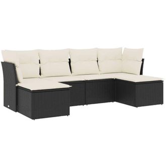 vidaXL Set De Sof&aacute;s De Jard&iacute;n 6 Piezas Y Cojines Rat&aacute;n Sint&eacute;tico Negro Vidaxl
