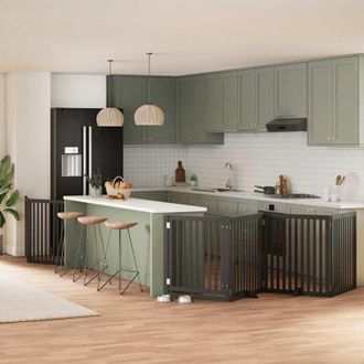 vidaXL Puerta De Perros Plegable 8 Paneles Madera &Aacute;lamo Negra 640 Cm Vidaxl