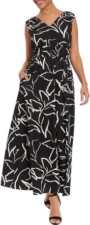 London Times Shirred Maxi Dress in Black Onyx/Whisper White at Nordstrom Rack, Size X-Large