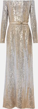 Elie Saab Sequined off-shoulder gown