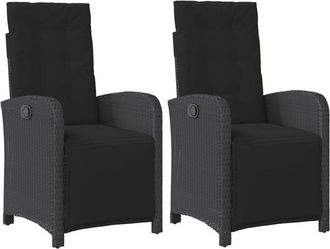 vidaXL Sillones Reclinables Jard&iacute;n Con Reposapi&eacute;s 2 Uds Rat&aacute;n Pe Negro Vidaxl